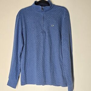 Vineyard Vines Mens Quarter Zip Pullover Blue Anchor Print Knit Classic Prep M